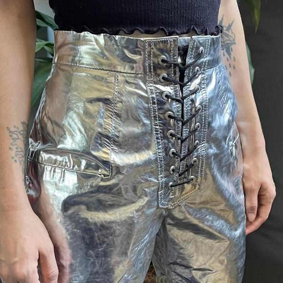 Ben Taverniti Unravel Project Lace Up Leather Skinny Stirrup Pants in Silver - Picture 10 of 14